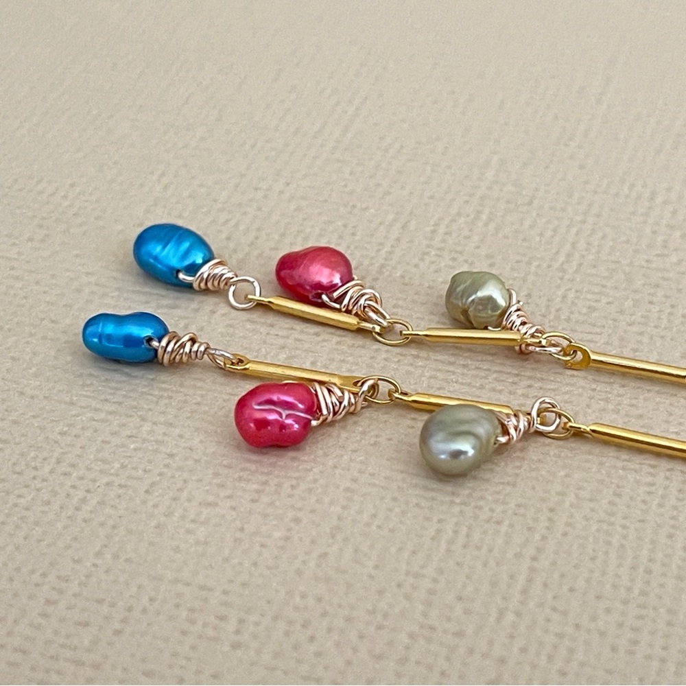 Handcrafted Gold-Plated Dangle Earrings With Colo… - image 5